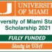University of Miami Stamps Undergraduate Scholarship 2021 in USA - Fully Funded