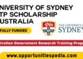 University of Sydney RTP Scholarship 2024 in Australia (Fully Funded)