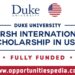 Karsh International Scholarship at Duke University 2024-25, USA (Fully Funded)