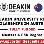 Deakin University RTP Scholarships 2025-26 in Australia (Fully Funded)