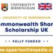 Commonwealth Shared Scholarship 2025 at the University of Birmingham