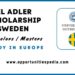 Axel Adler Scholarship 2026 (Study in Sweden)
